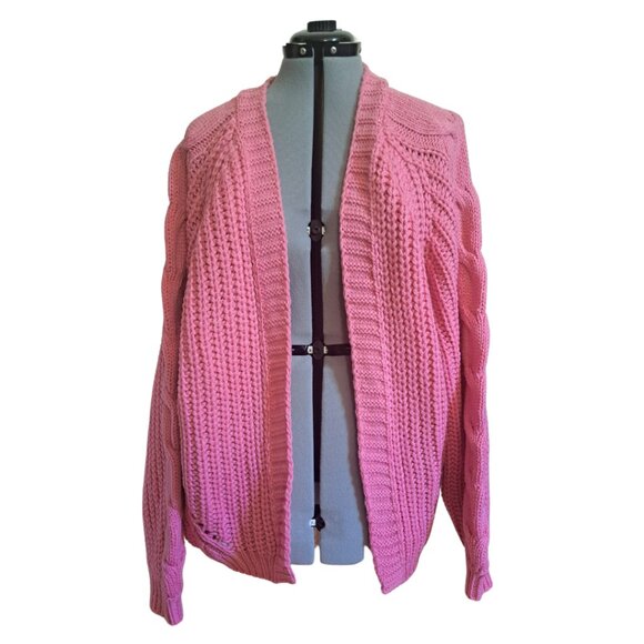 LINE & DOT Pink Chunky Open Cardigan Sweater, M - Picture 1 of 5